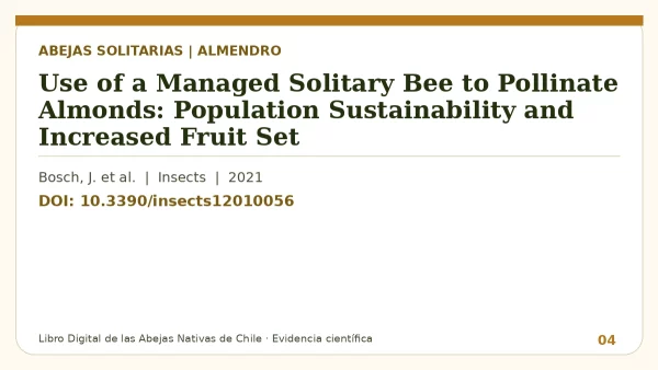 Título y DOI del estudio: Use of a Managed Solitary Bee to Pollinate Almonds: Population Sustainability and Increased Fruit Set