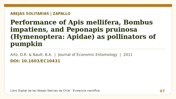 Título y DOI del estudio: Performance of Apis mellifera, Bombus impatiens, and Peponapis pruinosa (Hymenoptera: Apidae) as pollinators of pumpkin