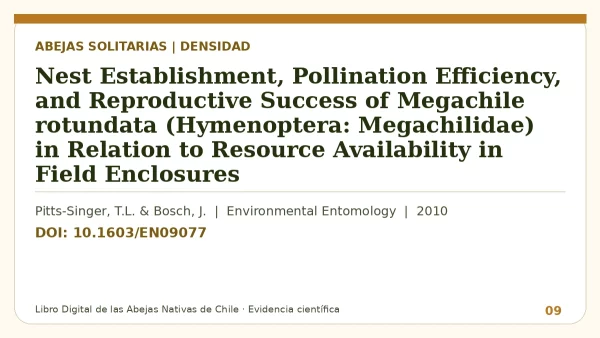 Título y DOI del estudio: Nest Establishment, Pollination Efficiency, and Reproductive Success of Megachile rotundata (Hymenoptera: Megachilidae) in Relation to Resource Availability in Field Enclosures