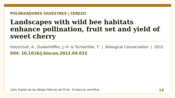Título y DOI del estudio: Landscapes with wild bee habitats enhance pollination, fruit set and yield of sweet cherry