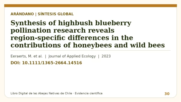 Título y DOI del estudio: Synthesis of highbush blueberry pollination research reveals region-specific differences in the contributions of honeybees and wild bees